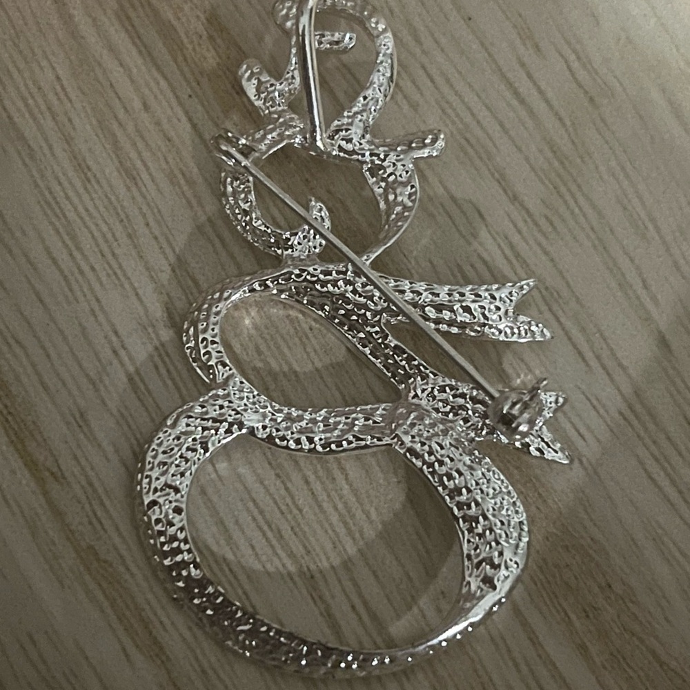 Silver Script Ribbon Snowman Brooch Pendant - Picture 2 of 2
